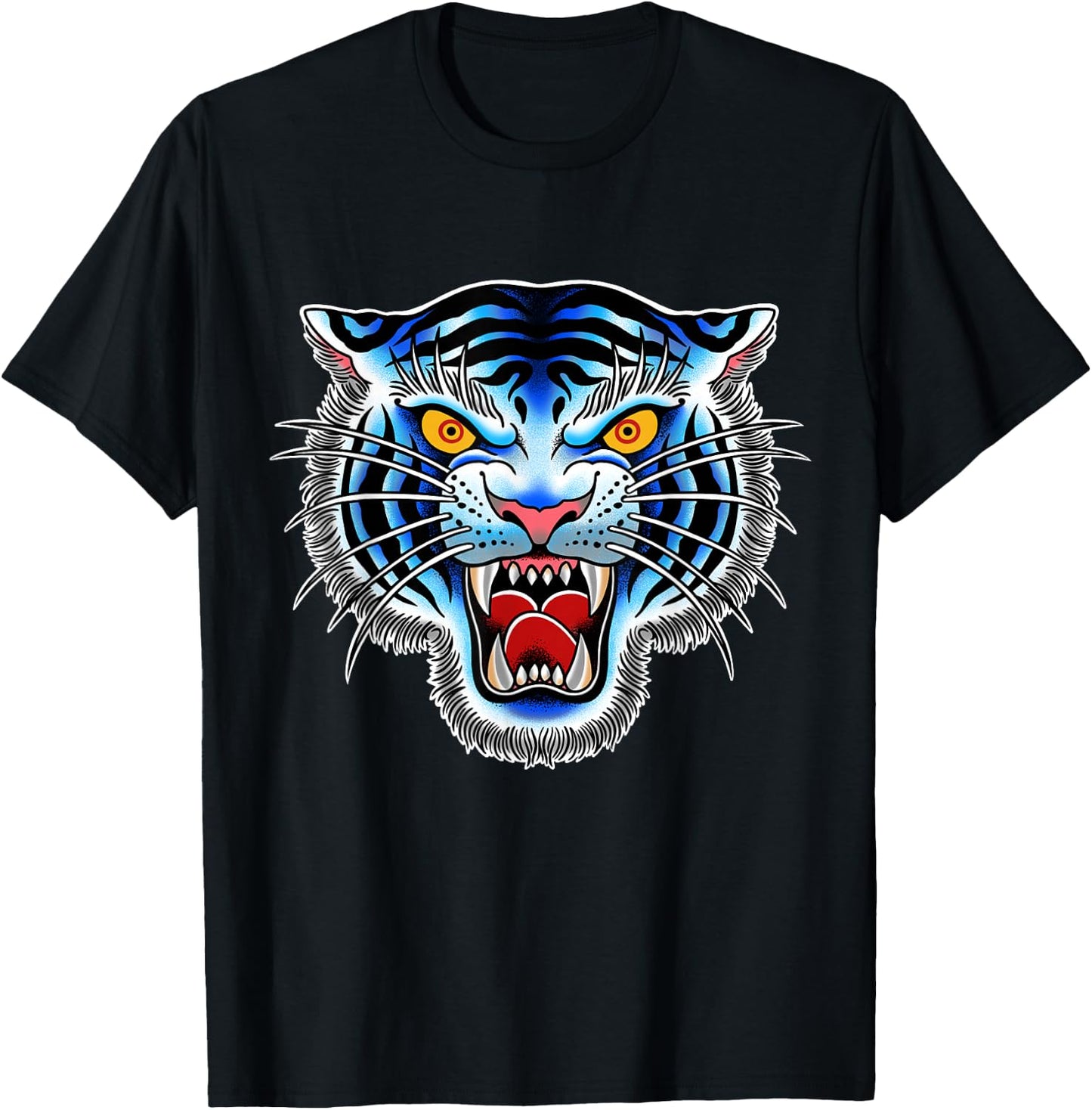 White Tiger Head Tattoo, Traditional Tattoo Graphic T-Shirt - T-Shirt | Black