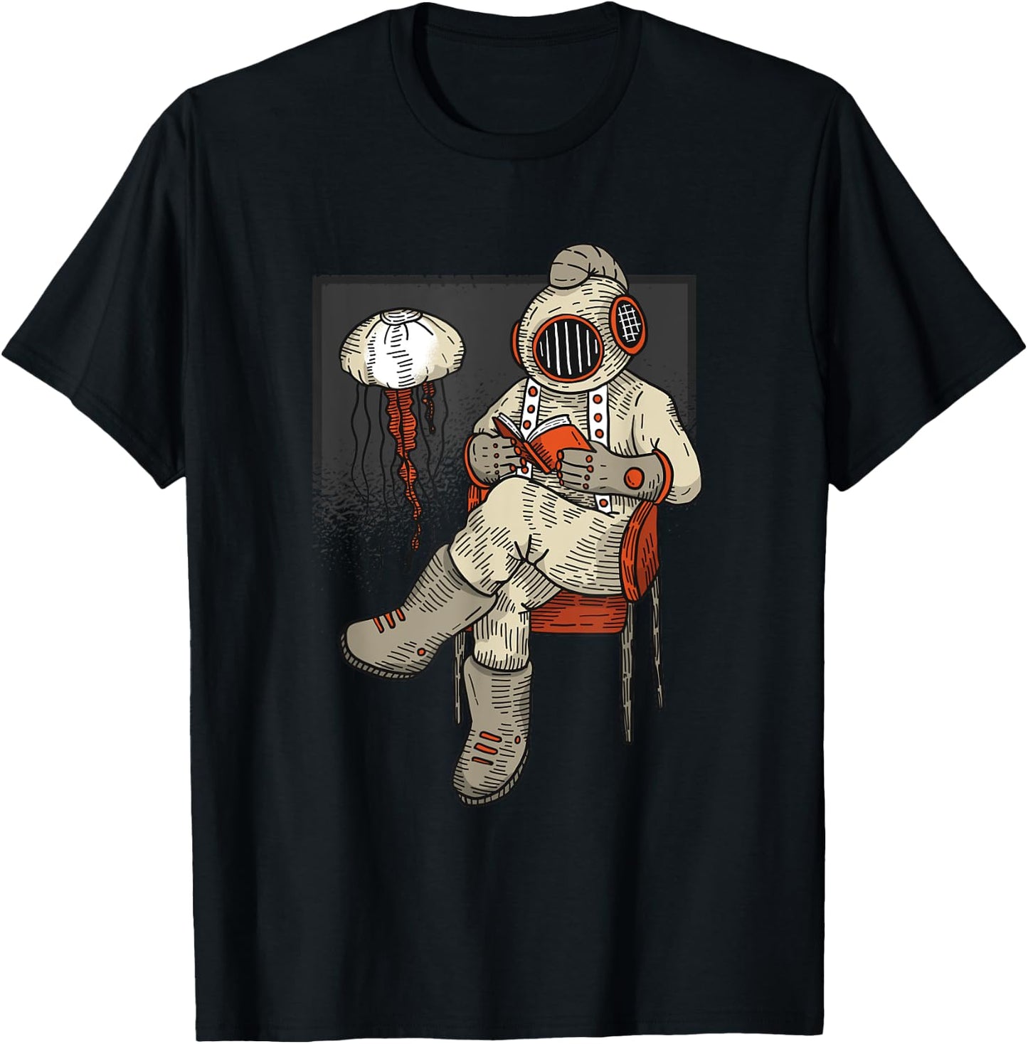 Retro Diver Reading a Book - Diving Gift T-Shirt - T-Shirt | Black