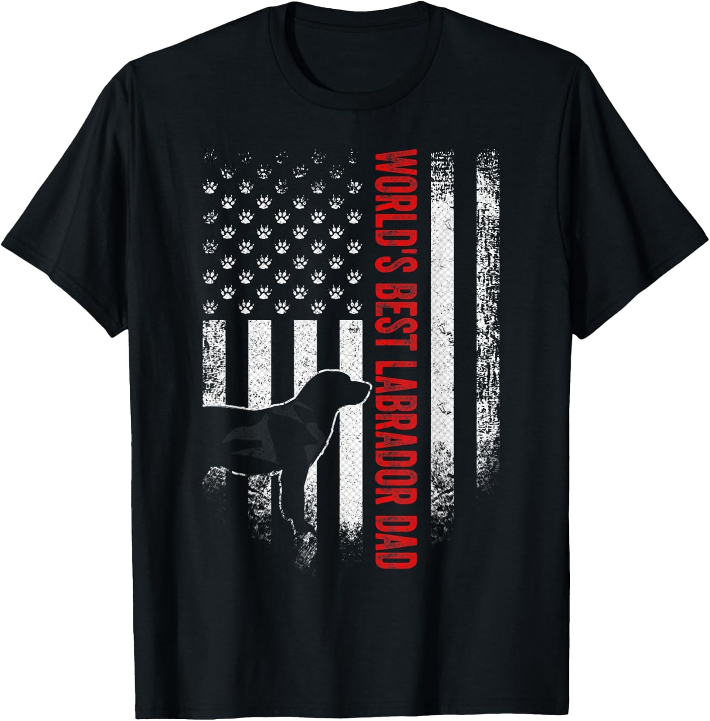 Vintage American Flag World's Best Labrador Retriever Dad Women Men T-Shirt - T-Shirt | Black