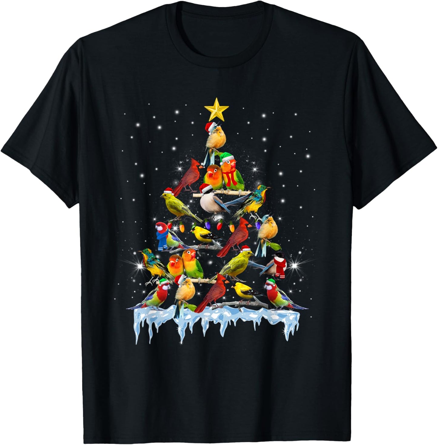 Parrot Christmas Tree Lights Funny Bird Lover Parrot T-Shirt - T-Shirt | Black