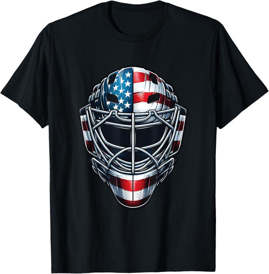 Hockey Goalie Mask 4th of July American Flag USA Fathers Day T-Shirt - T-Shirt | Black