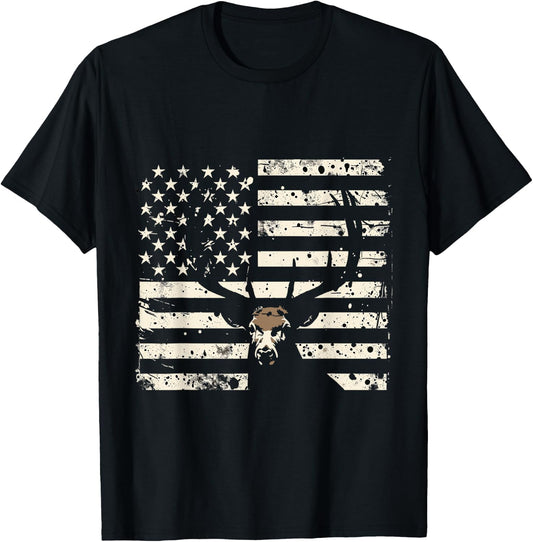 American Flag Camouflage Outdoor Antlers Deer Women Kids Men T-Shirt - T-Shirt | Black