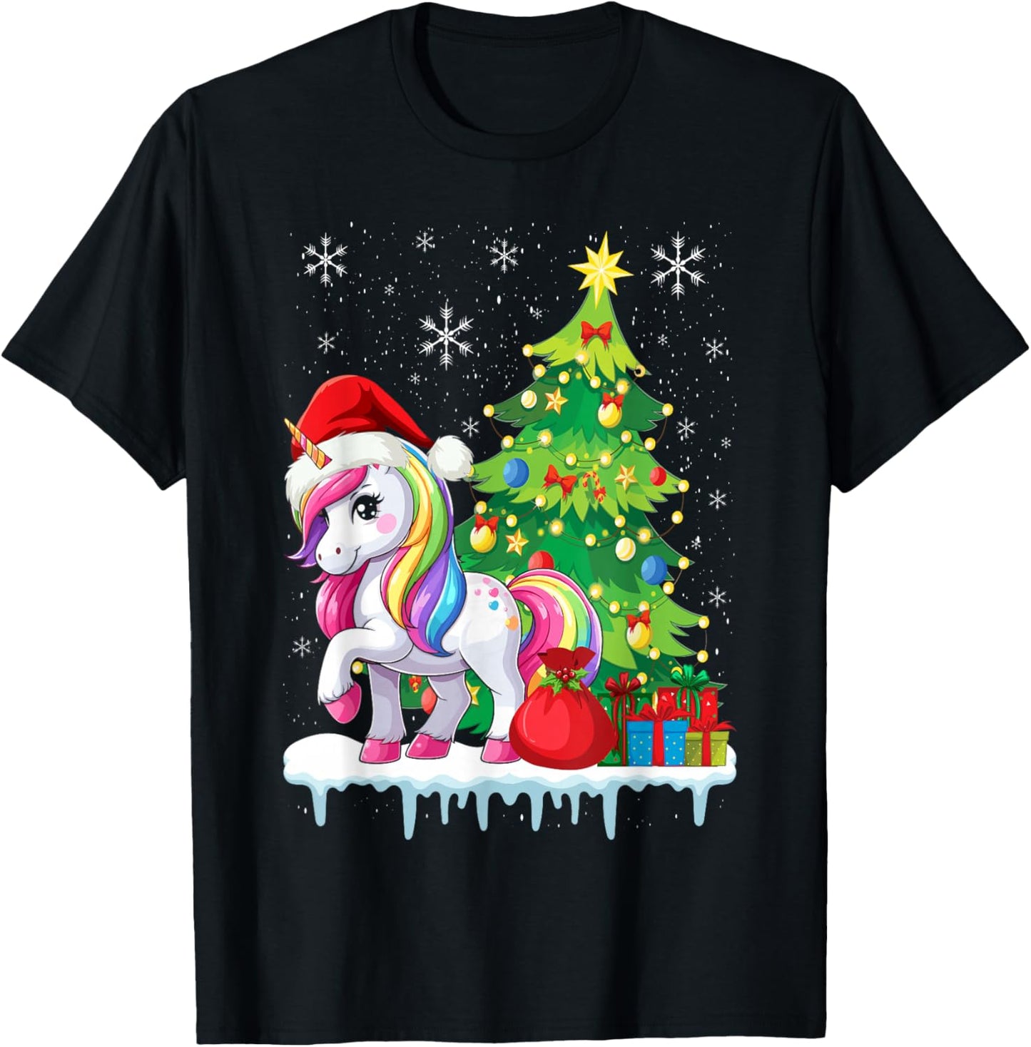 Unicorn Ugly Christmas Sweater Xmas Toddler Girls Kids Women T-Shirt - T-Shirt | Black