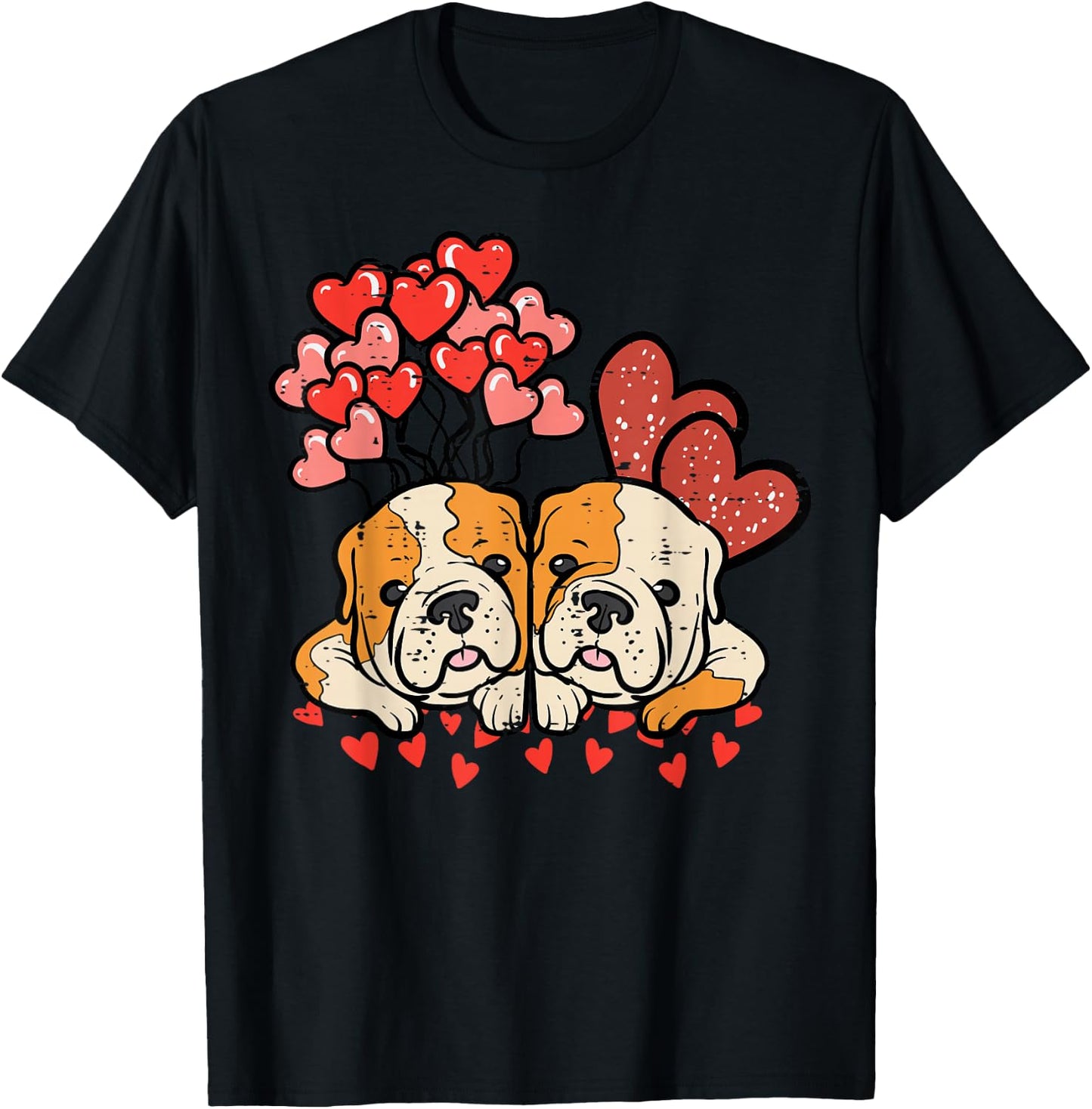 Valentines Day Dogs English Bulldogs Hearts Women Kids Men T-Shirt - T-Shirt | Black