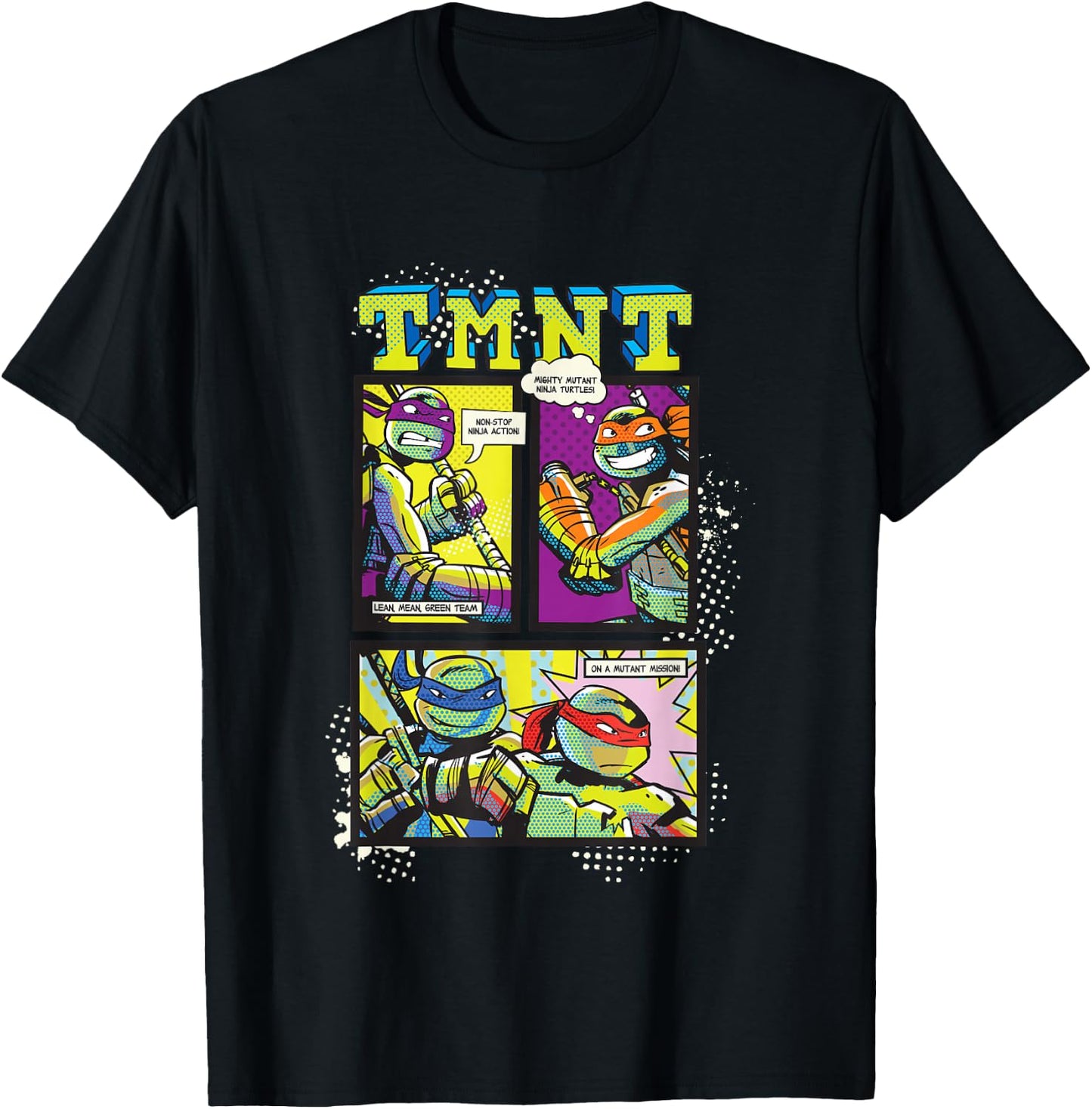 Teenage Mutant Ninja Turtles Retro Neon Comic Book Panels T-Shirt - T-Shirt | Black