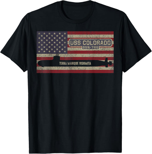 USS Colorado SSN-788 Submarine USA American Flag Women Kids Men T-Shirt - T-Shirt | Black