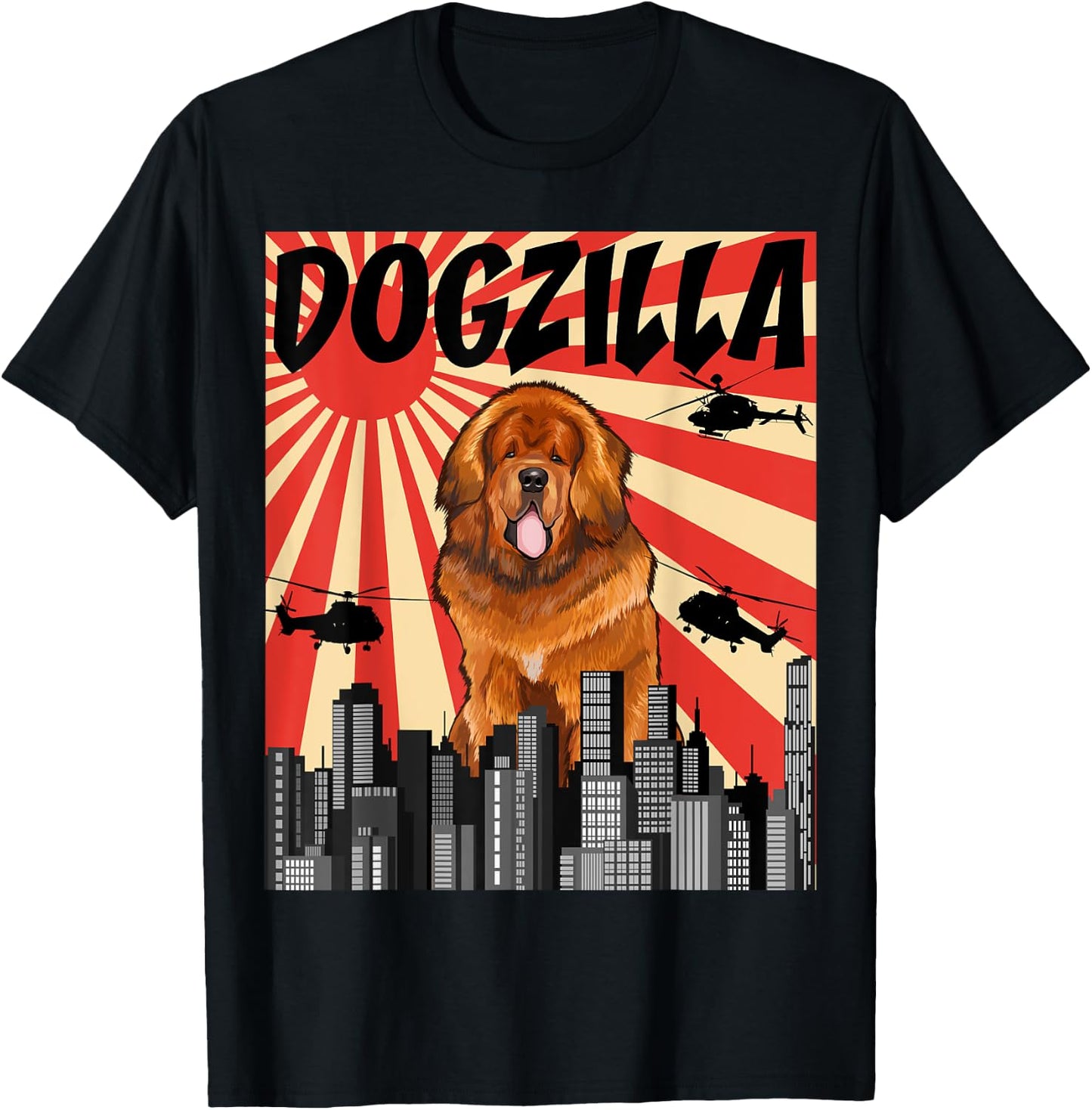 Funny Retro Japanese Dogzilla Tibetan Mastiff T-Shirt - T-Shirt | Black