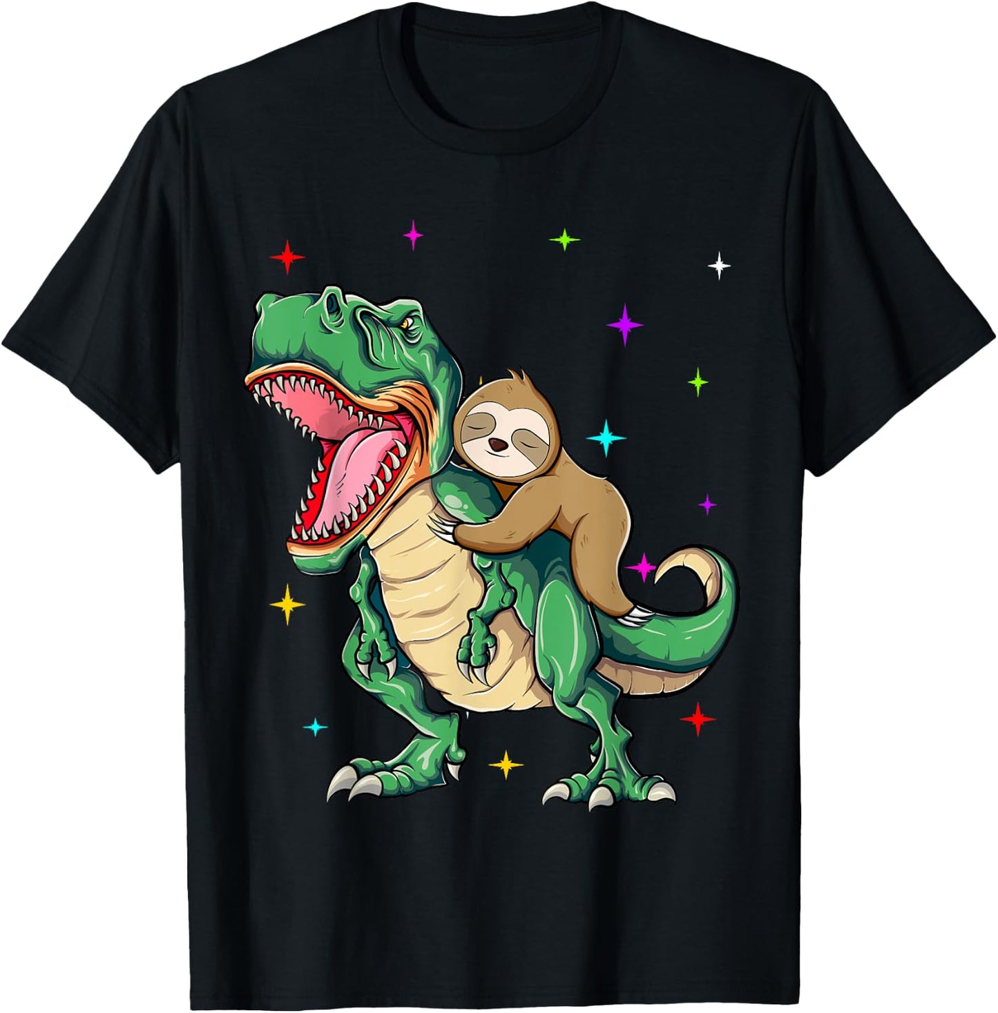 Funny Sloth Riding a T-Rex Dinosaur T-Shirt - T-Shirt | Black