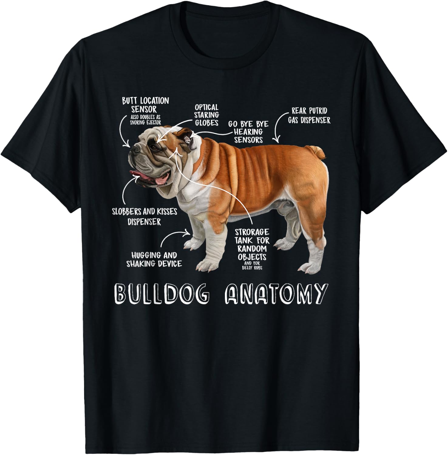 Cute English Bulldog Anatomy Dog Lover Funny Gift T-Shirt - T-Shirt | Black
