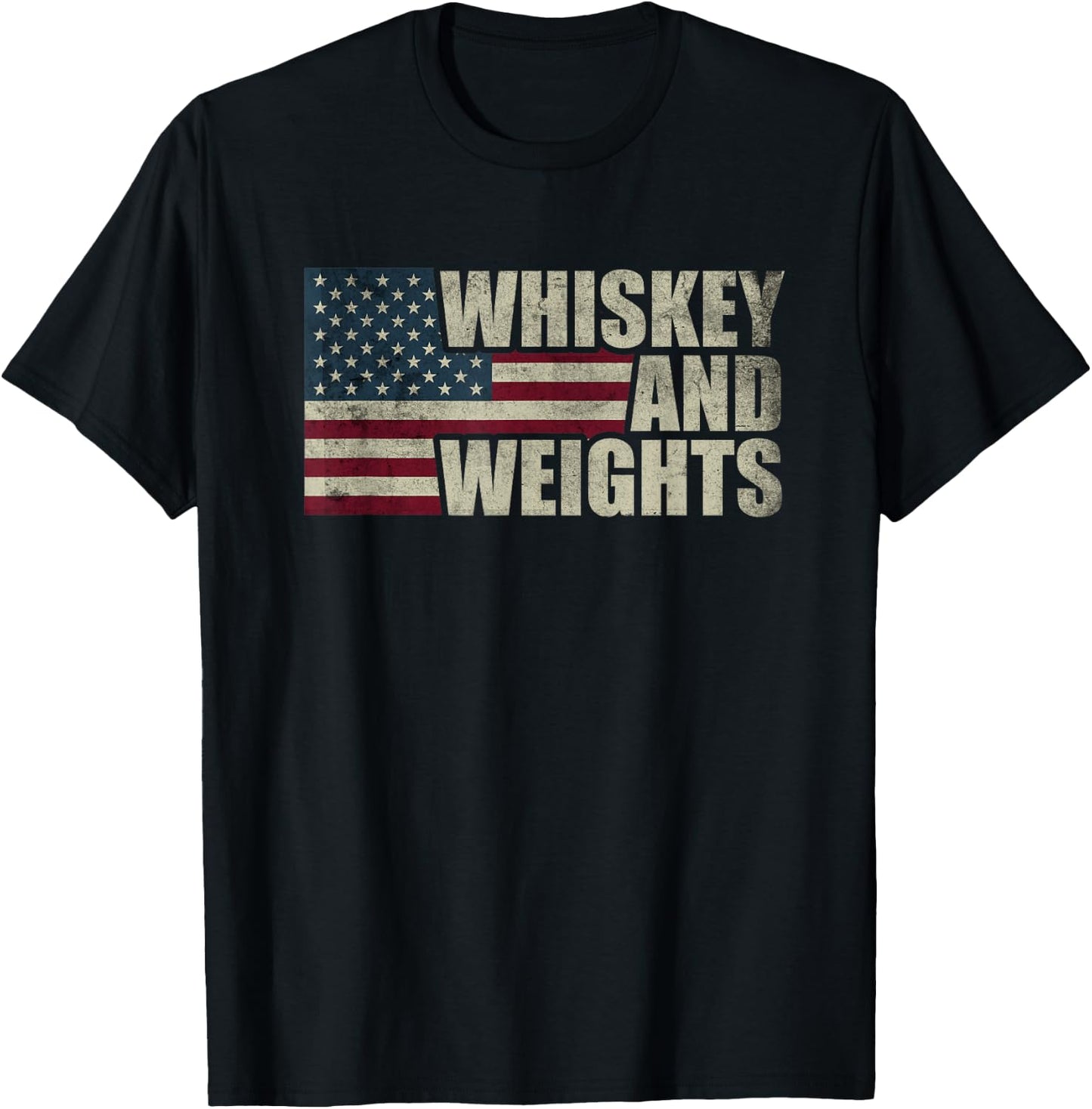 Whiskey And Weights Whiskey Lover Vintage USA American Flag T-Shirt - T-Shirt | Black