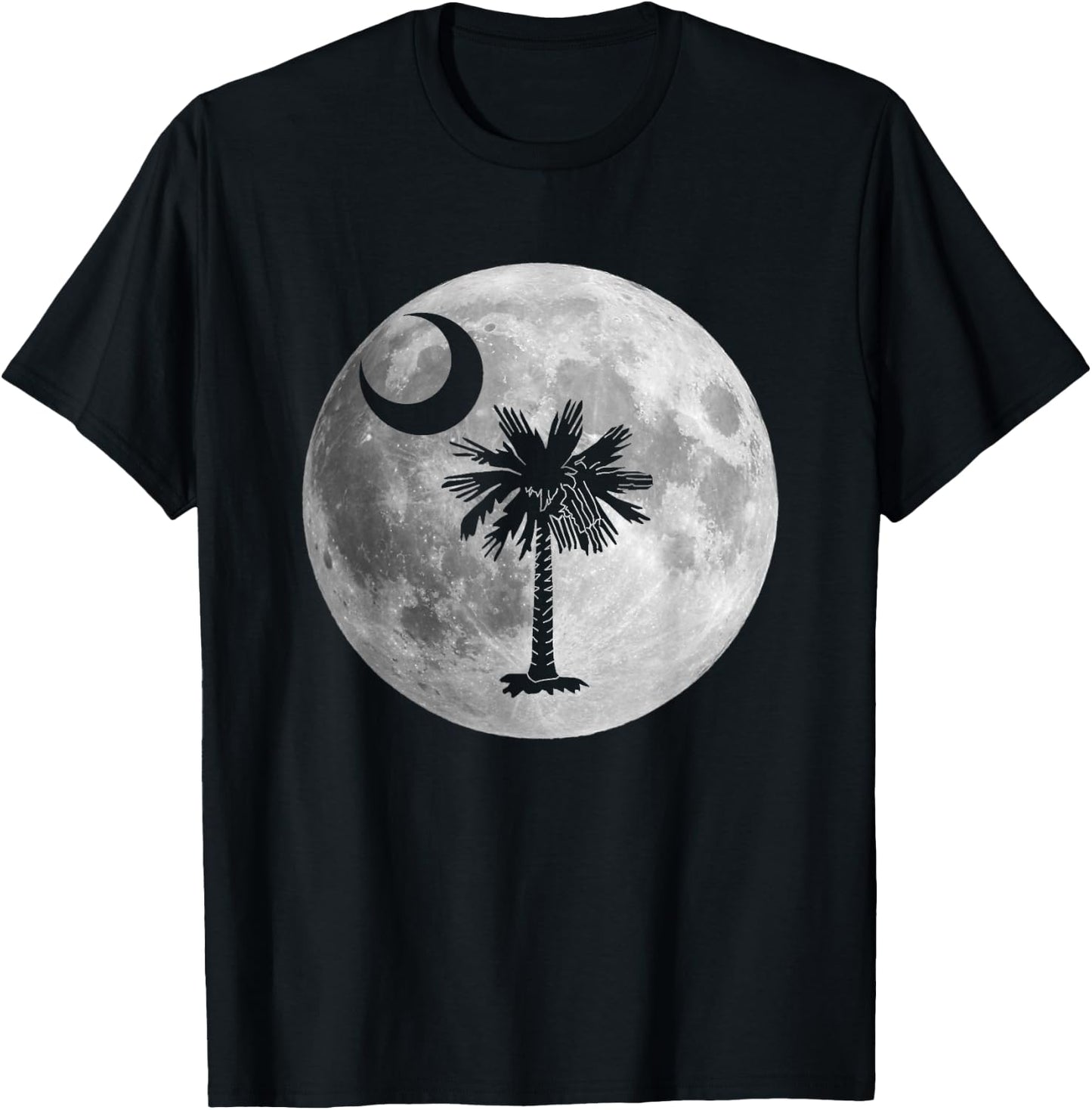South Carolina Flag Palmetto Tree Moon In Moon Silhouette T-Shirt - T-Shirt | Black
