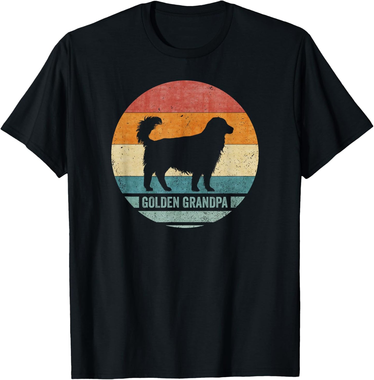 Vintage Retro Golden Retriever Dog Grandpa Silhouette Sunset T-Shirt - T-Shirt | Black
