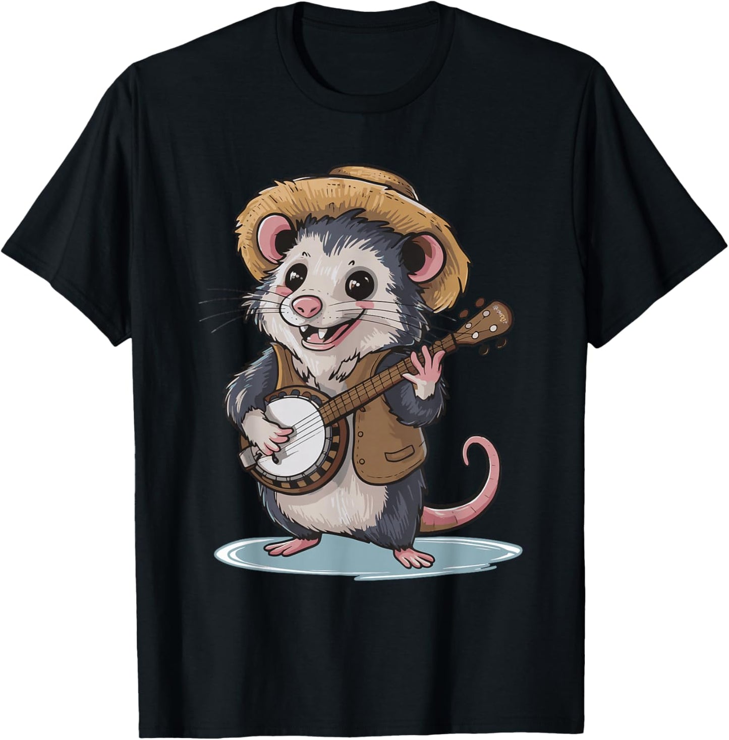 Opossum Playing Banjo T-Shirt - T-Shirt | Black