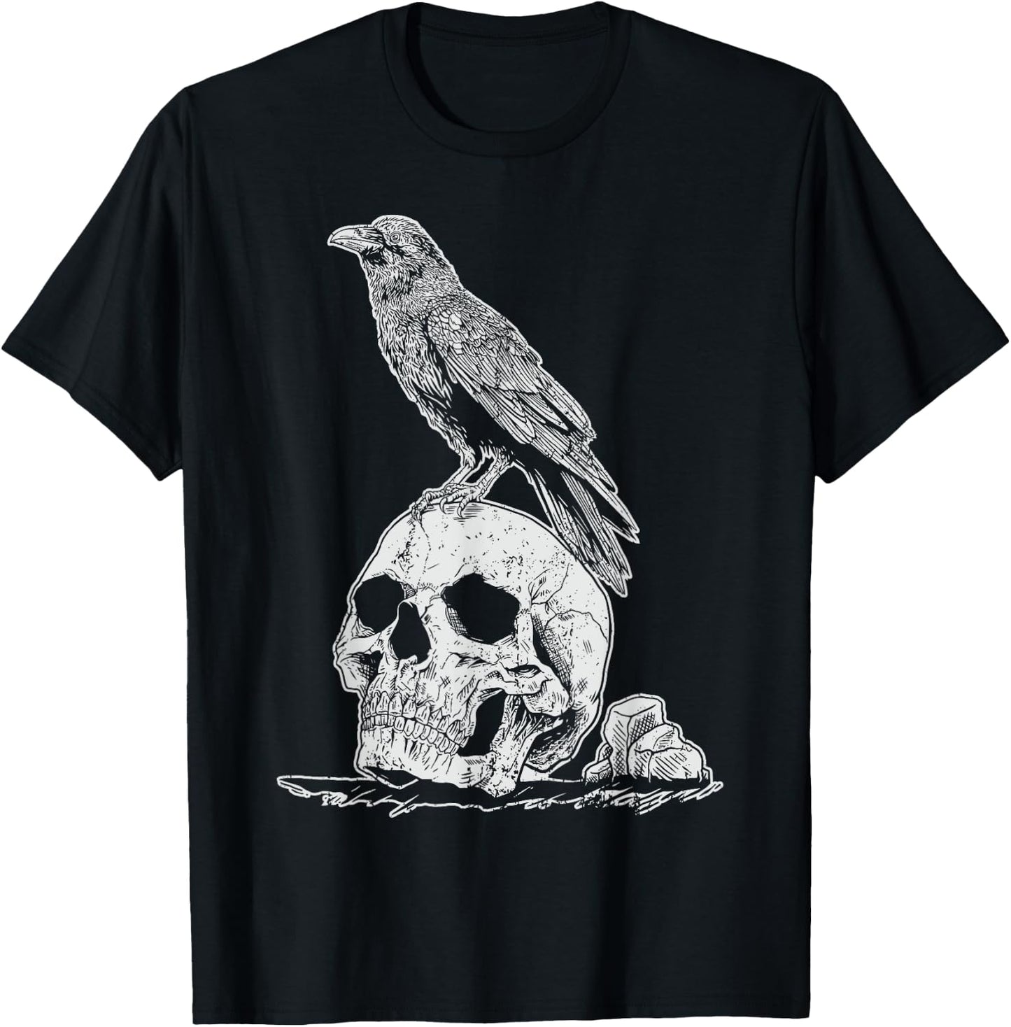 Gothic Animal Raven Creepy Bird Skull Spooky Viking Crow T-Shirt - T-Shirt | Black