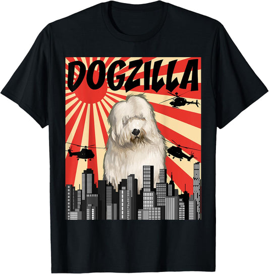 Funny Retro Japanese Dogzilla Old English Sheepdog T-Shirt - T-Shirt | Black