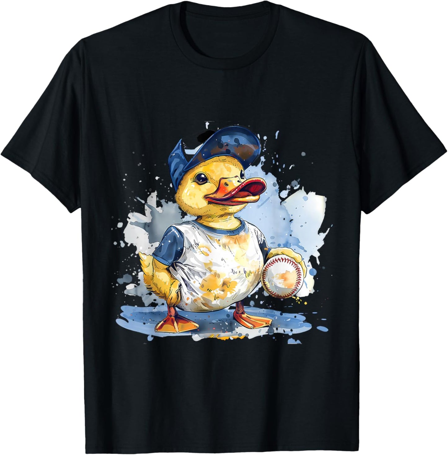 Baseball Player Rubber Duck Watercolor Sport T-Shirt - T-Shirt | Black