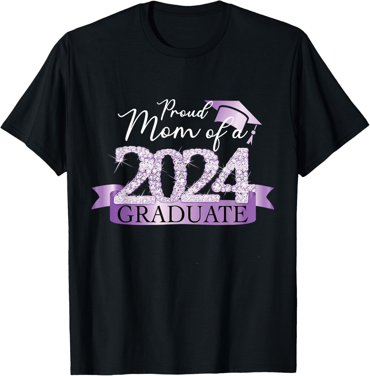 Purple Black Proud Mom Of A 2024 Graduate Decoration T-Shirt - T-Shirt | Black