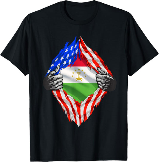 Super Tajik Heritage Proud Tajikistan Roots USA Flag T-Shirt - T-Shirt | Black