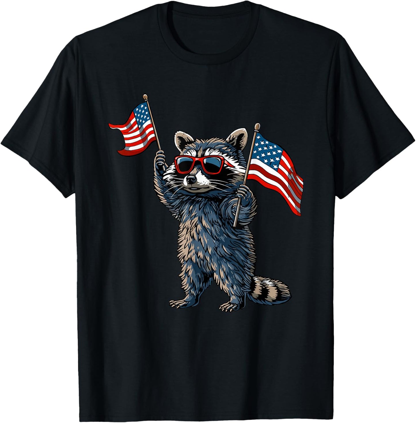 Raccoon Patriotic 4th Of July USA American Flag T-Shirt - T-Shirt | Black