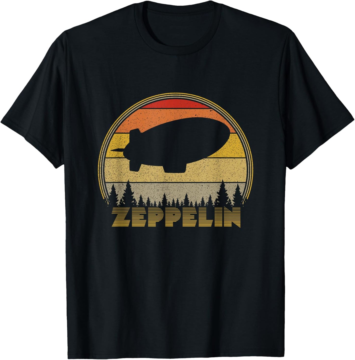 Zeppelin Retro Vintage Sunset 70s 80s Distressed Dirigible T-Shirt - T-Shirt | Black