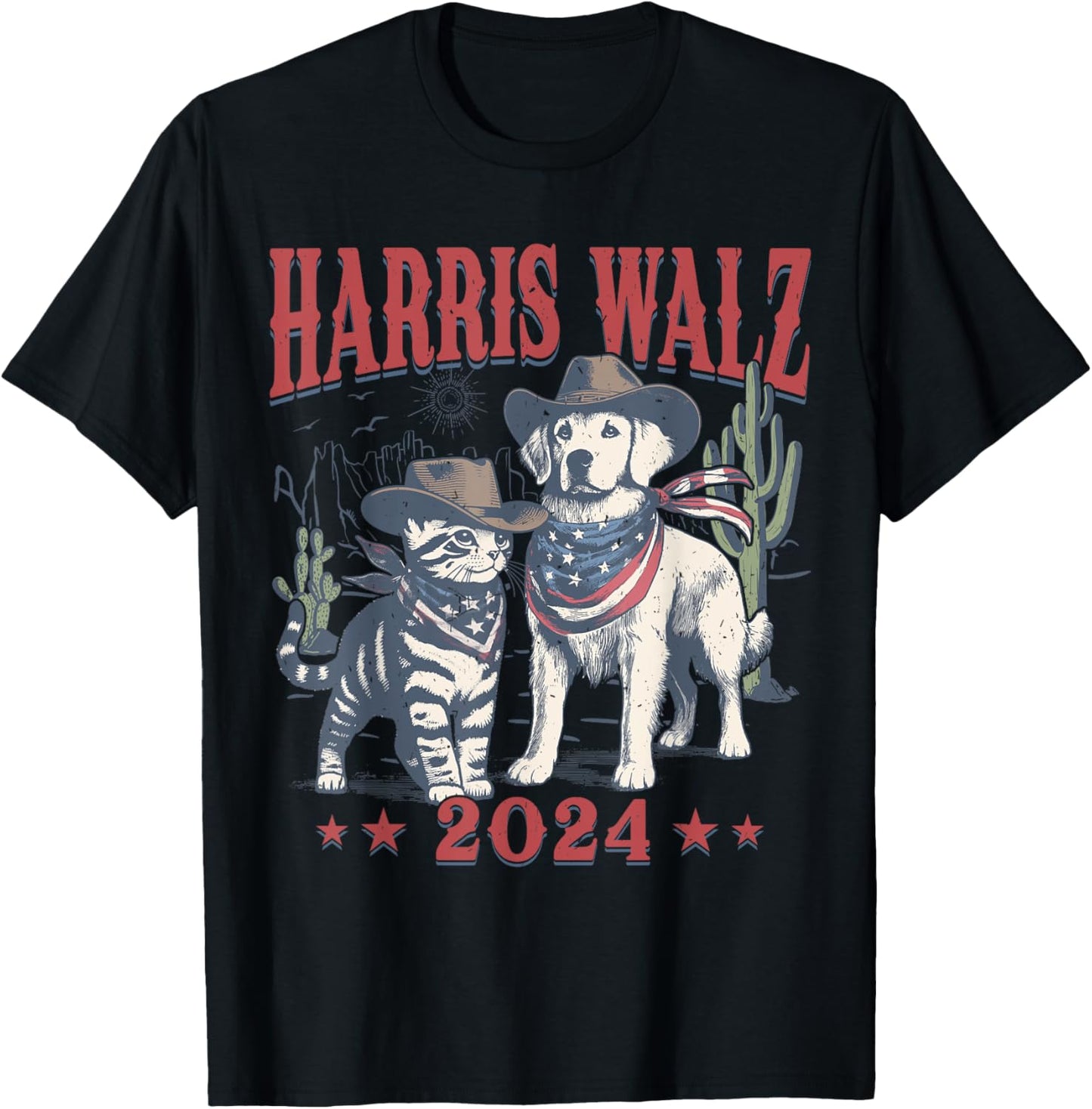 Harris Walz Cowboy This Childless Cat Dog Lady Kamala T-Shirt - T-Shirt | Black