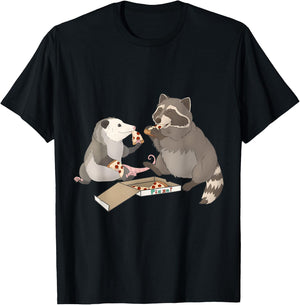 Possum and Raccoon eating pizza T-Shirt - T-Shirt | Black