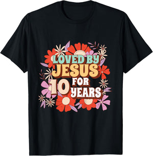 Loved By Jesus For 10 Years 10th Birthday Christian Theme T-Shirt - T-Shirt | Black