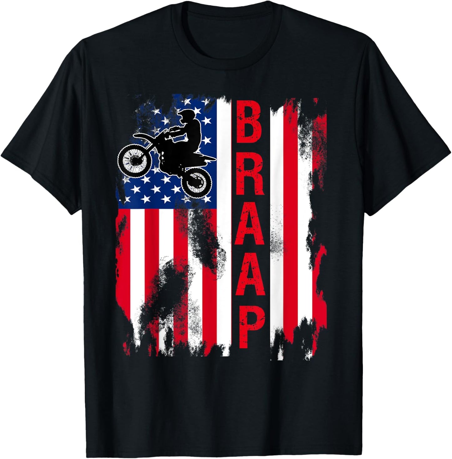 Dirt Bike American Flag Motocross 4th of july T-Shirt - T-Shirt | Black