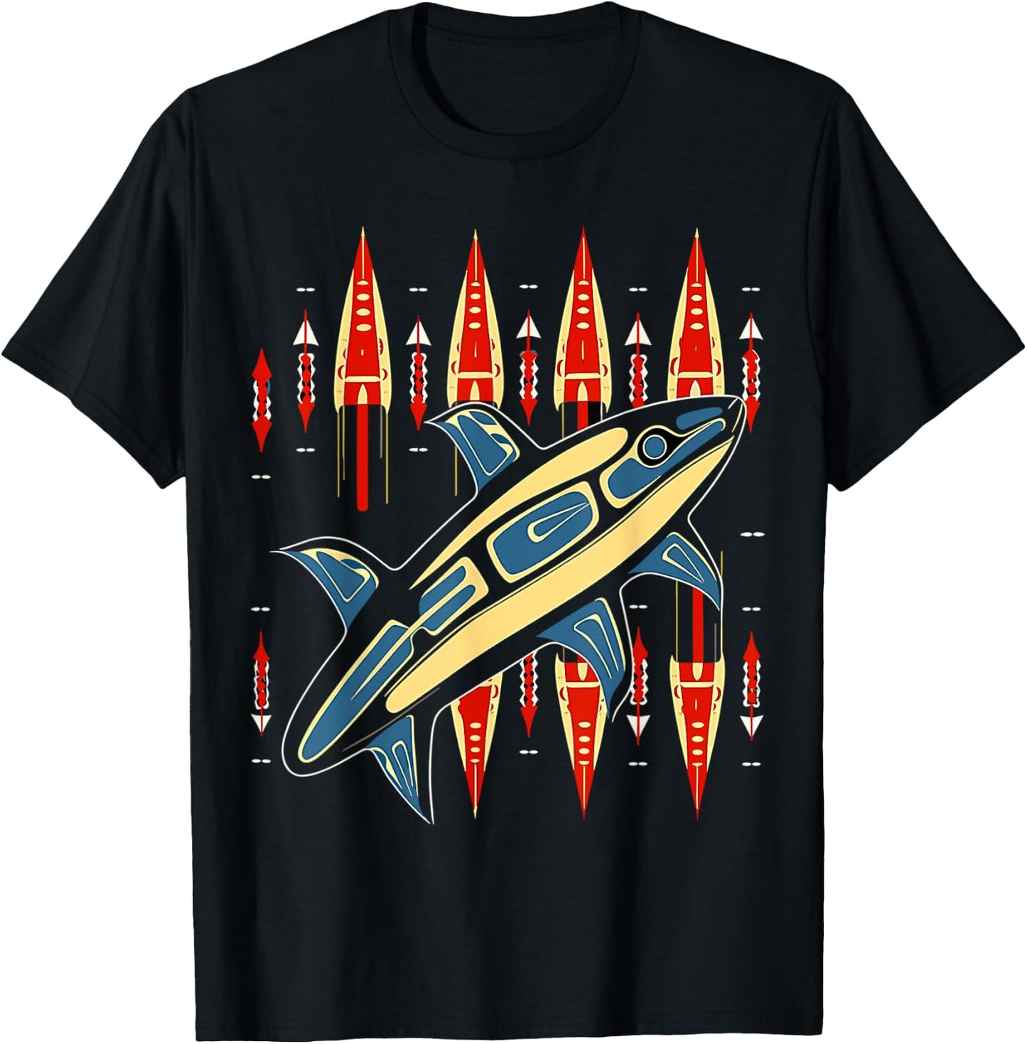 Orca Fish in Salish Coast Native American Art Style T-Shirt - T-Shirt | Black