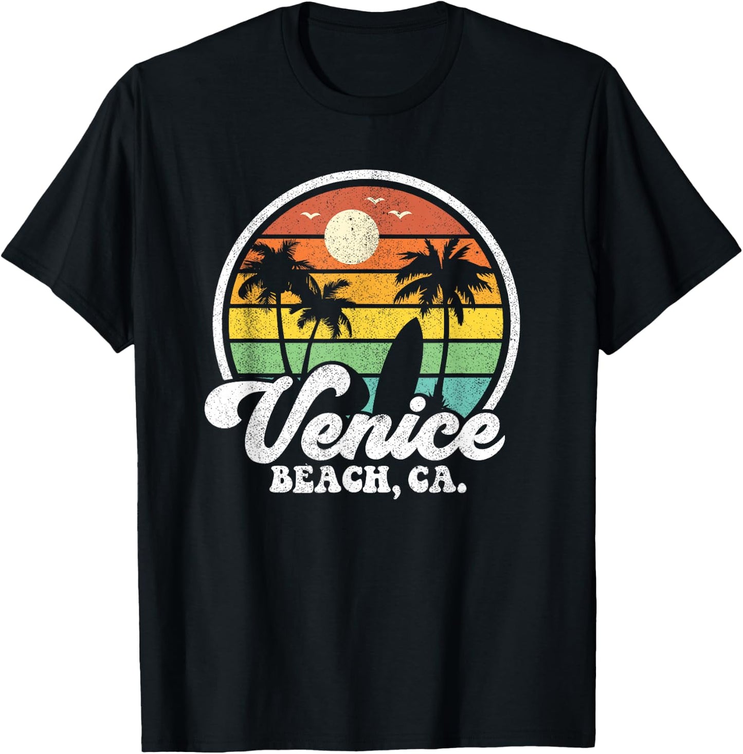 Vintage Venice Beach California CA Surfing Retro Surf Gift T-Shirt - T-Shirt | Black