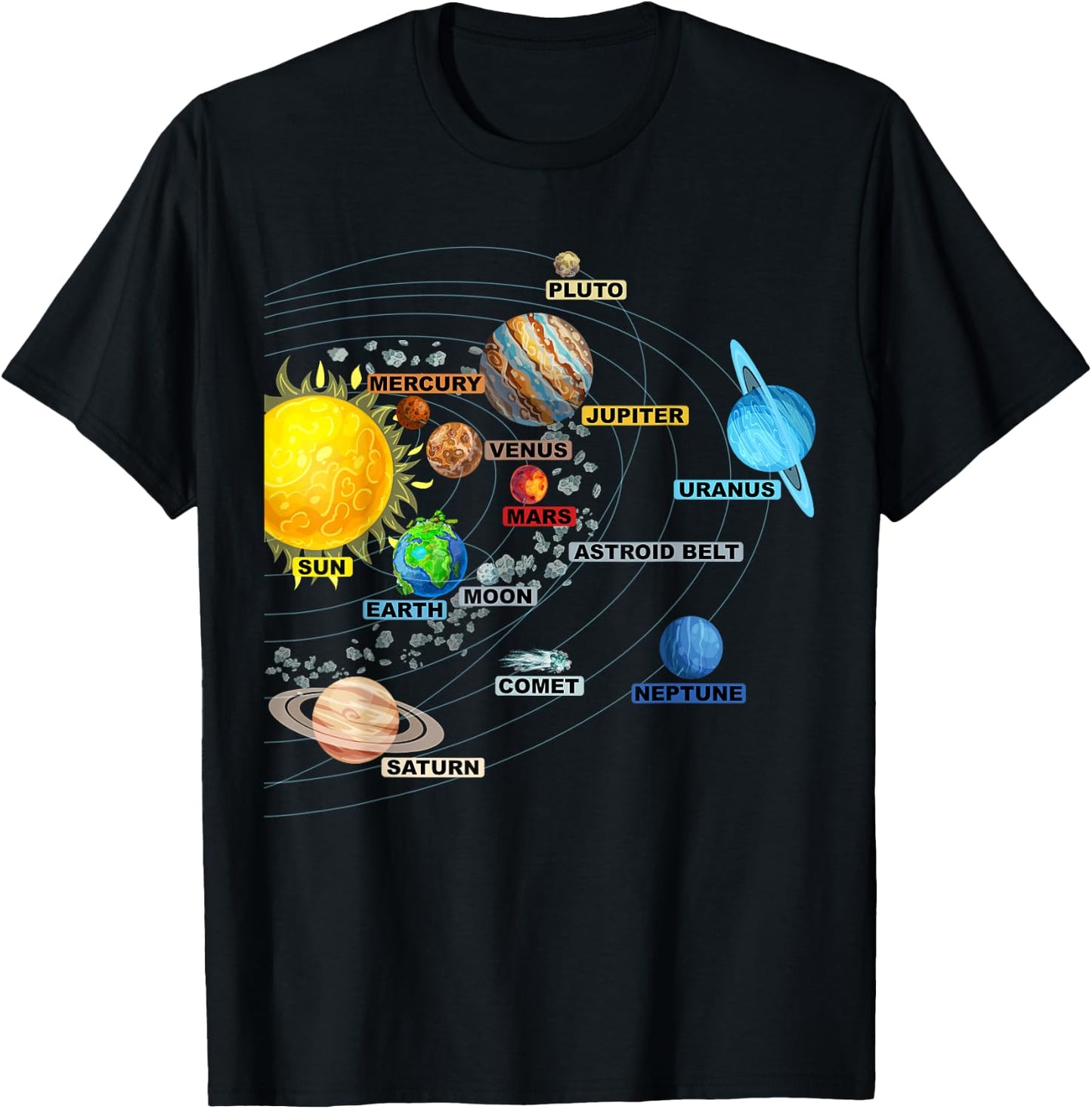 Solar System Planets - Astronomy Space Science - Girls Boys T-Shirt - T-Shirt | Black