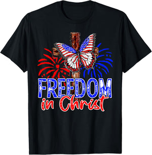 Patriotic Firework Faith Freedom In Christ Cross Butterfly Kids Men T-Shirt - T-Shirt | Black