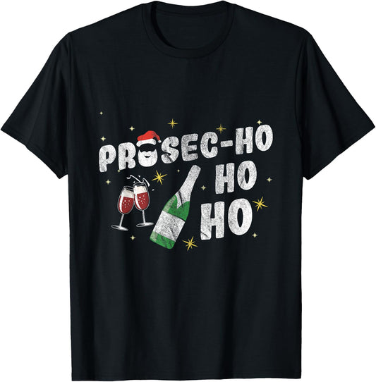 Prosec-Ho-Ho-Ho Ugly Christmas Prosecco Wine T-Shirt - T-Shirt | Black