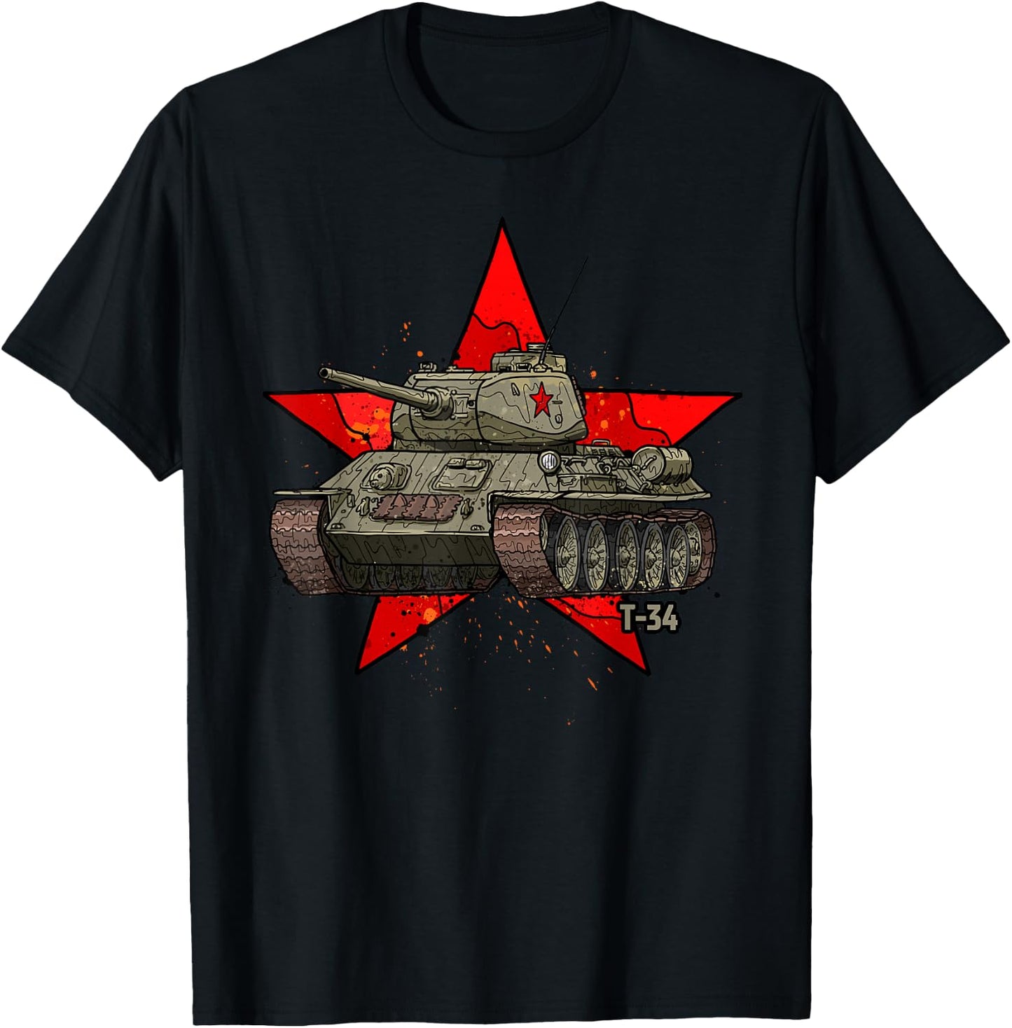 T-34 Soviet Tank WWII Russian Army Red Star T-Shirt - T-Shirt | Black