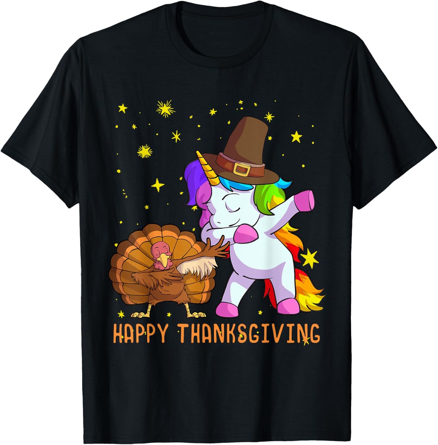 Cute Unicorn Thanksgiving Shirt For Girls Pilgrim Hat Turkey T-Shirt - T-Shirt | Black