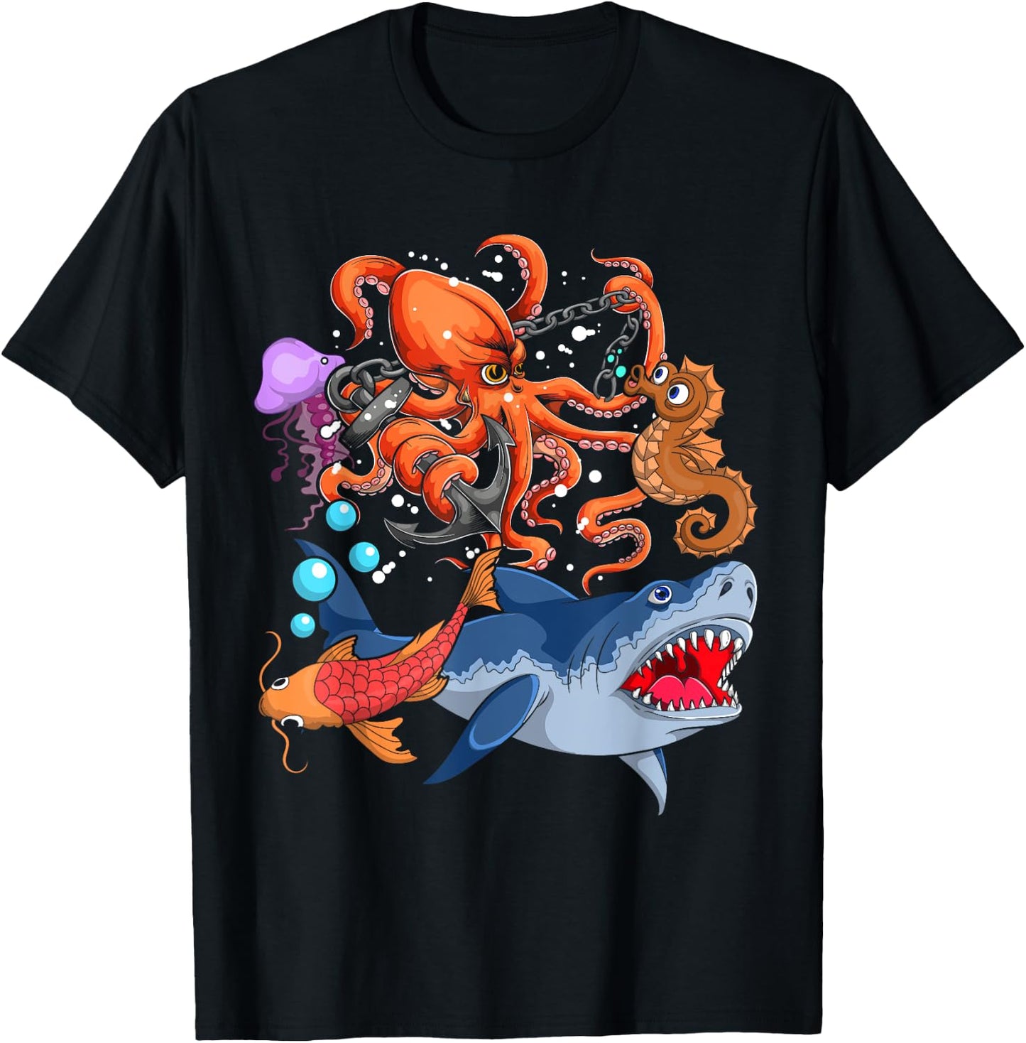 Octopus Jellyfish Seahorse Shark Zookeeper Kids Ocean Animal T-Shirt - T-Shirt | Black