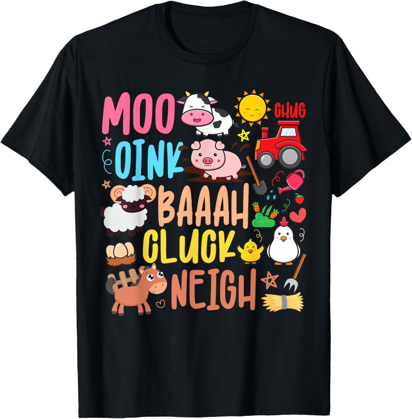 Farm Animals Sounds Oink Baa Neigh Cluck Moo Kids Farmer T-Shirt - T-Shirt | Black