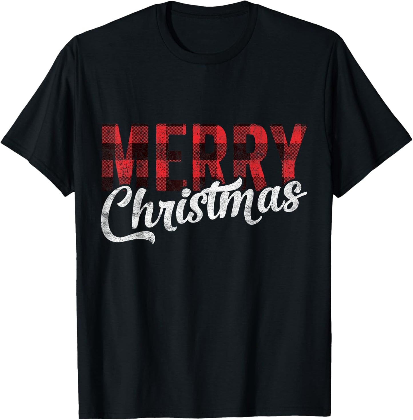 Merry Christmas Gift Family Xmas Red Buffalo Plaid Woman T-Shirt - T-Shirt | Black
