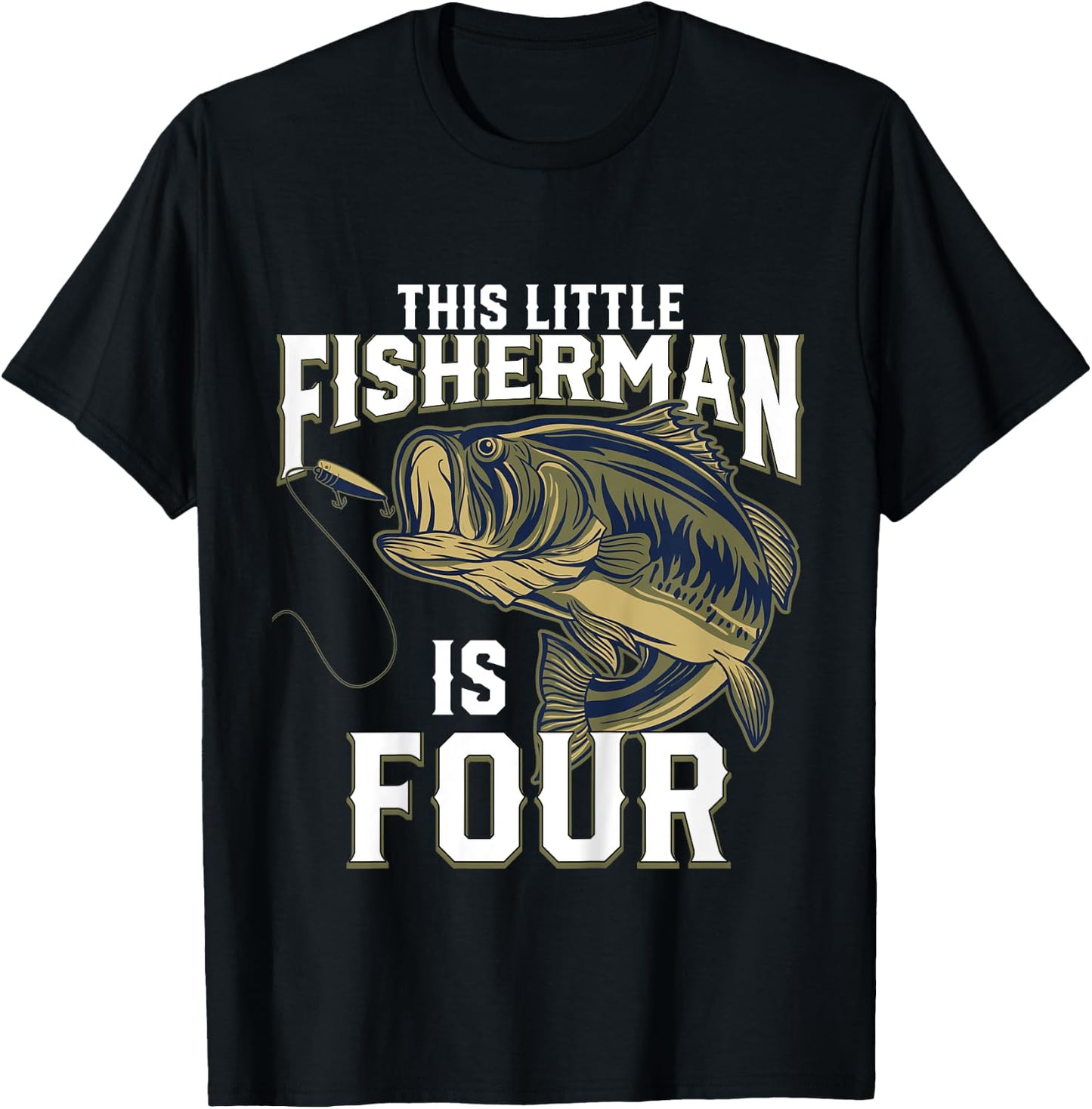 Kids 4 Year Old Fishing Birthday Party Fisherman 4th Gift Boy T-Shirt - T-Shirt | Black