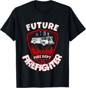 Future Firefighter Cute Kids Firetruck Fireman T-Shirt - T-Shirt | Black
