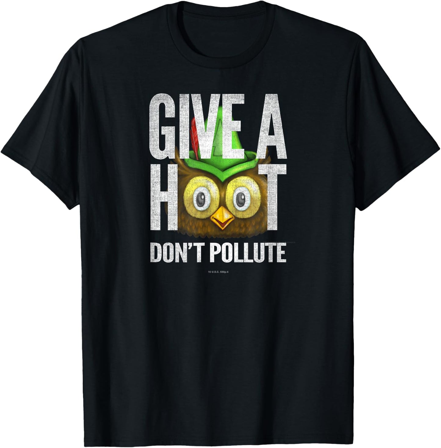 Woodsy Owl Give a Hoot Don't Pollute Distressed Vintage T-Shirt - T-Shirt | Black