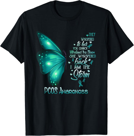 I am the storm PCOS Awareness Butterfly T-Shirt - T-Shirt | Black