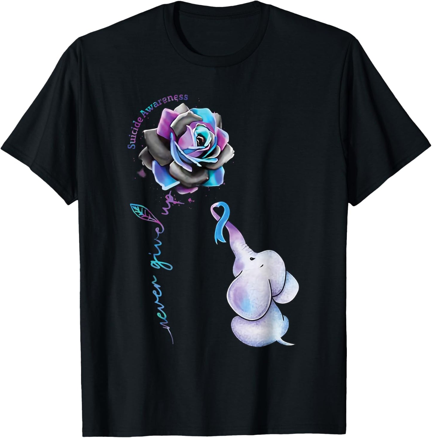 Suicide Prevention Awareness Flower Elephant Ribbon Gift T-Shirt - T-Shirt | Black