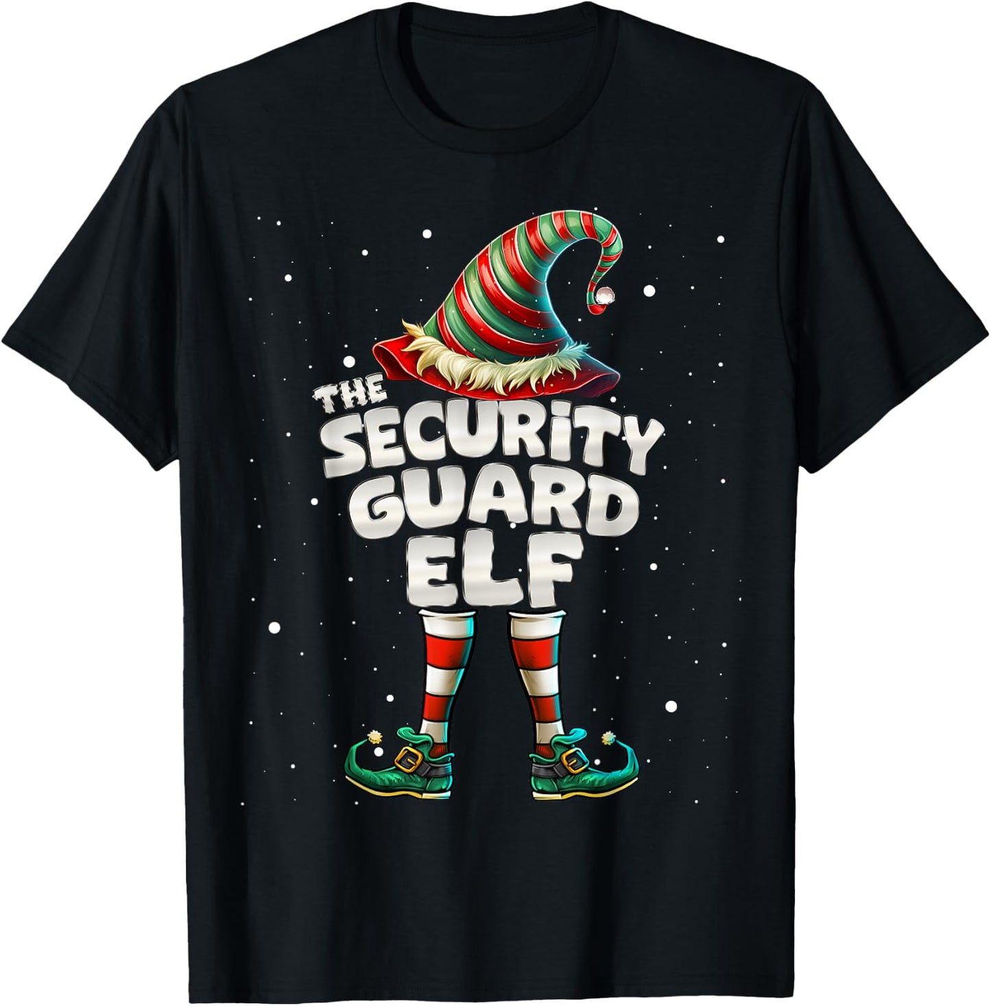 The Security Guard Elf Family Matching Group Christmas T-Shirt - T-Shirt | Black