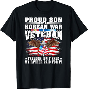 Proud Son Of A Korean War Veteran Military Vet's Family Gift T-Shirt - T-Shirt | Black