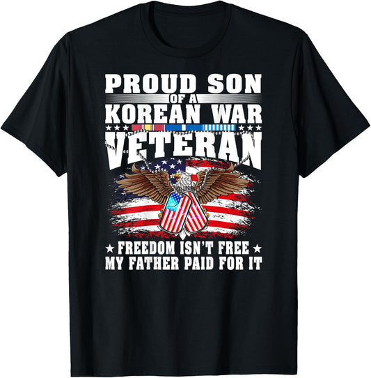 Proud Son Of A Korean War Veteran Military Vet's Family Gift T-Shirt - T-Shirt | Black