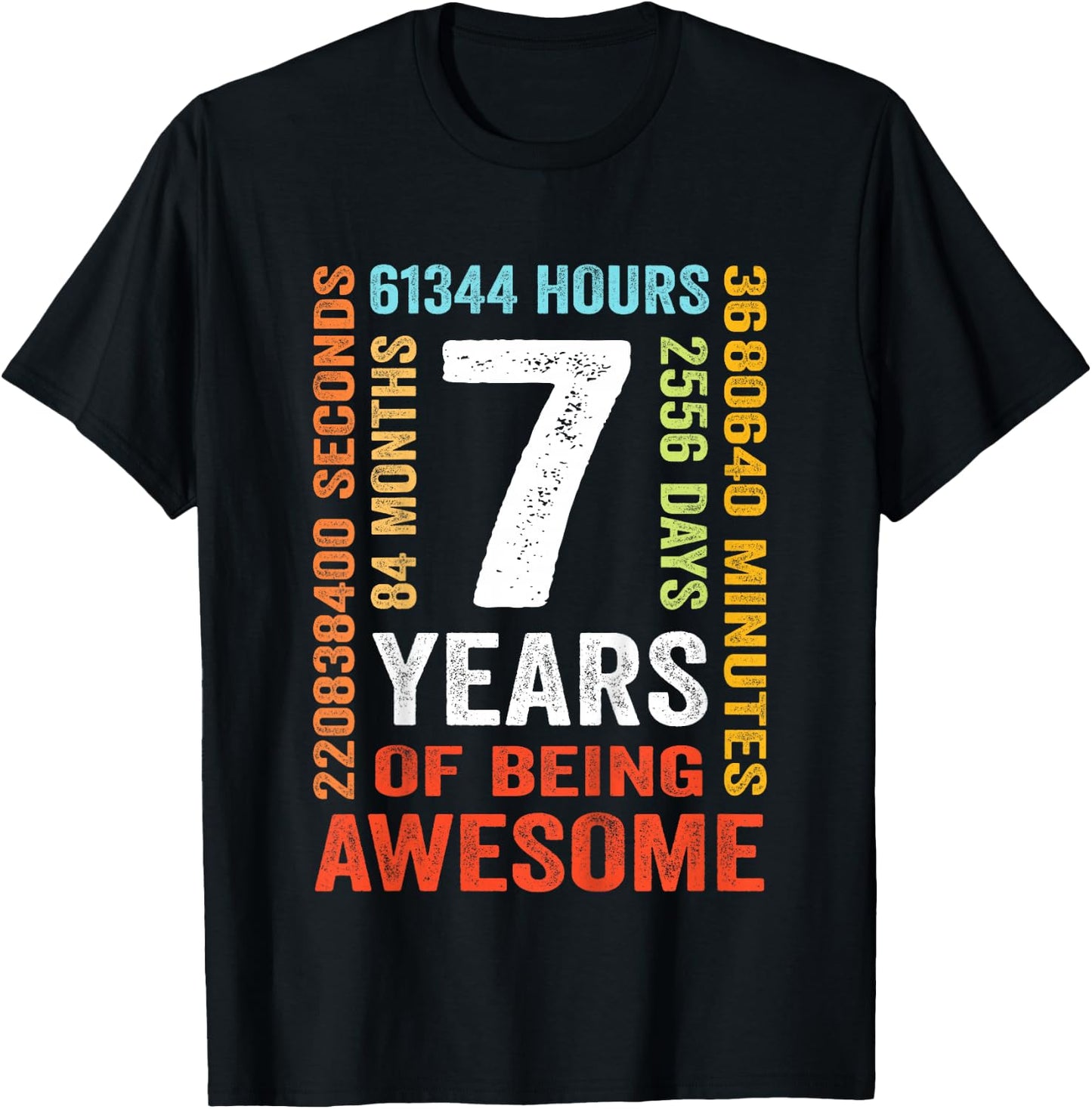 7th Birthday 7 Years Old Vintage Retro 84 Months T-Shirt - T-Shirt | Black