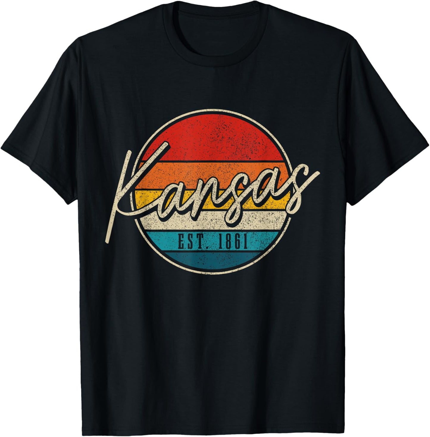 Kansas Est. 1861 Vintage USA America Souvenir T-Shirt - T-Shirt | Black