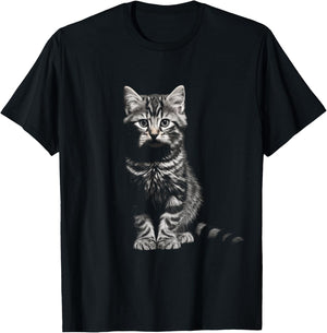 Cat Portrait Illustration Animal Art Graphic Motif Cat T-Shirt - T-Shirt | Black