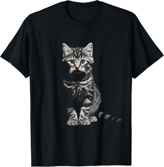 Cat Portrait Illustration Animal Art Graphic Motif Cat T-Shirt - T-Shirt | Black